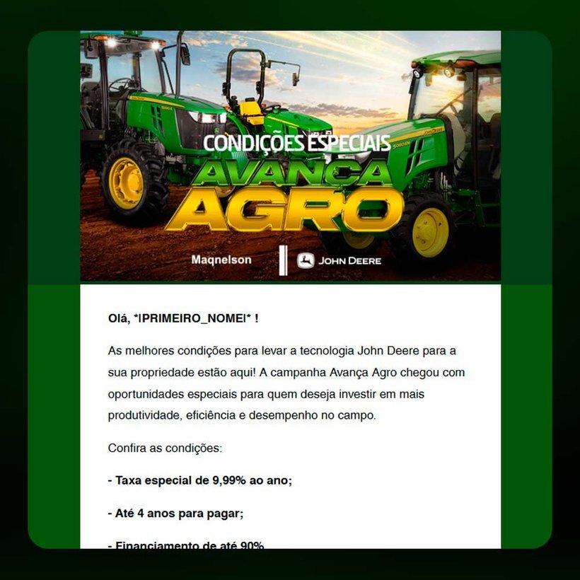 E-mail da campanha Avança Agro da Maqnelson